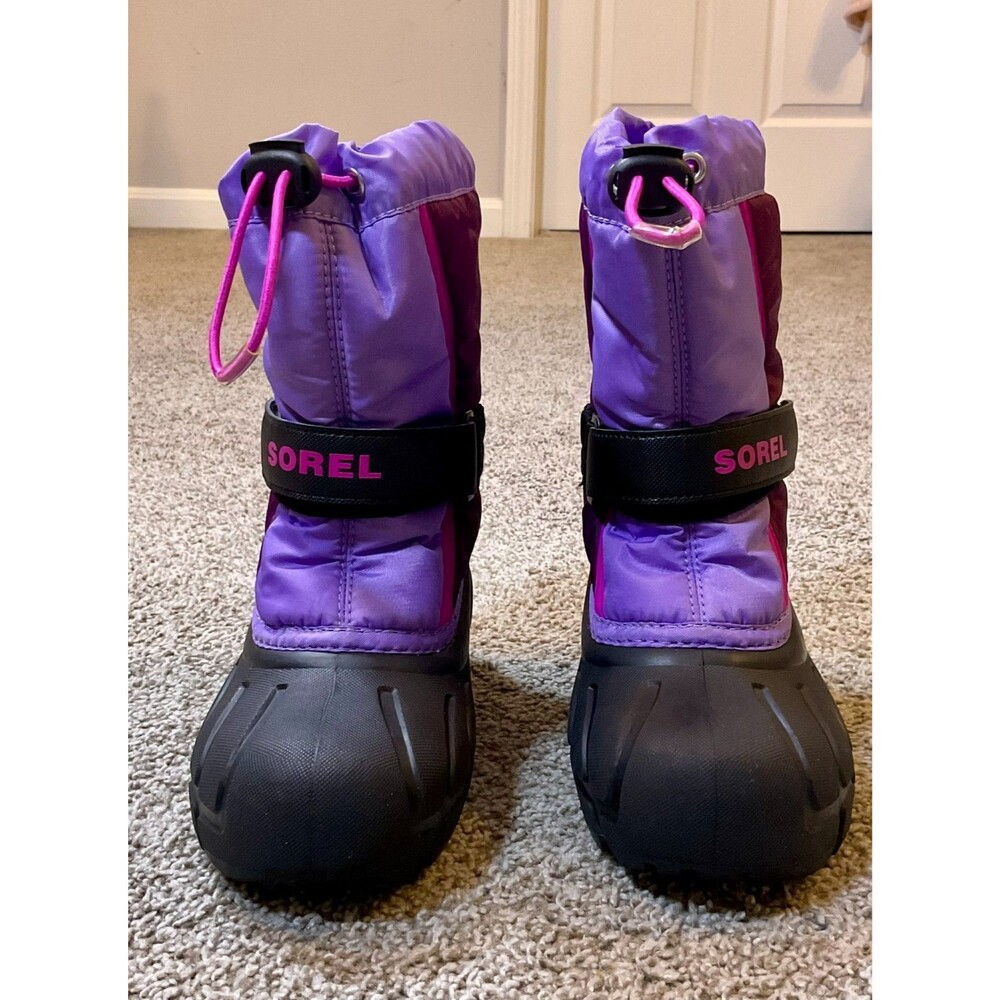 SOREL Flurry Insulated Winter Snow Boots Kids Purple Pull On Duck Size‎ 13 EUC